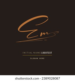 hand drawn Em letters Logo design. Brushstroke Em Letter Logo Design. luxury initial logo design, Initial Letter Em, Hand Drawn Signature Logo.eps8