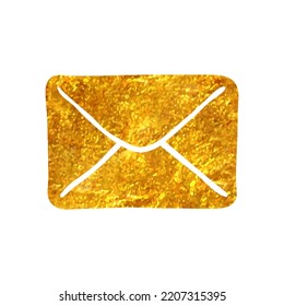Hand Drawn Email Icon In Gold Foil Texture Vector Illustration
