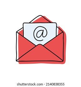 Hand drawn email icon with open envelope and letter