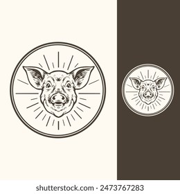 Hand drawn emblem stamp vintage rustic retro Pork barbecue bbq steak logo design vector