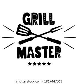 Hand drawn emblem, sticker with Grill Master lettering