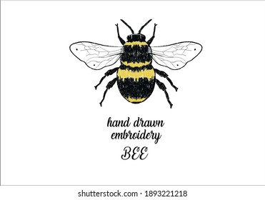 Hand drawn embroidery Bee design art