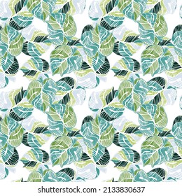 Hand drawn embroidery monstera leaves tropical seamless pattern. Palm leaf endless wallpaper. Creative exotic hawaiian jungle backdrop. Rainforest endless background. Design for fabric, textile print