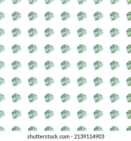 Hand drawn embroidery monstera leaves tropical seamless pattern. Palm leaf endless wallpaper. Creative exotic hawaiian jungle backdrop. Rainforest endless background. Design for fabric, textile print