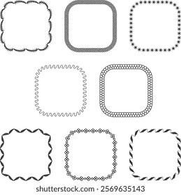 hand drawn embroidery stitch black vector square frames