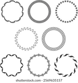 hand drawn embroidery stitch black vector circle frames