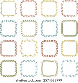 Hand drawn embroidery stitch square shape frames