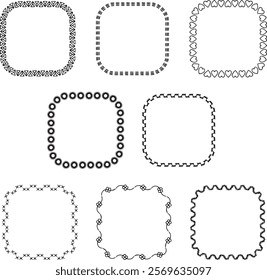 hand drawn embroidery stitch vector black square frames