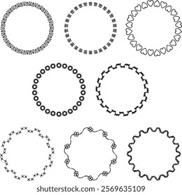 hand drawn embroidery stitch vector black circle frames