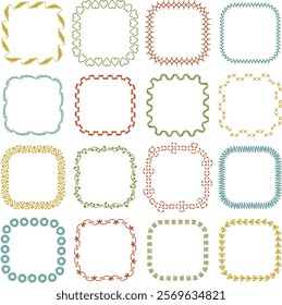 hand drawn embroidery stitch vintage vector square frames 