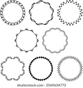 hand drawn embroidery stitched black vector circle frames