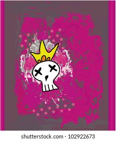 Hand drawn Emo skull vector on grunge background