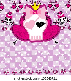 Hand drawn Emo skull vector on grunge background