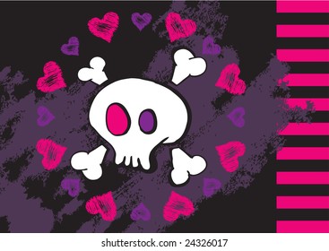 Hand drawn Emo skull vector on grunge background