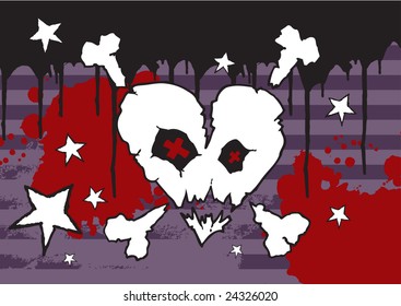 Hand drawn Emo skull vector on grunge background