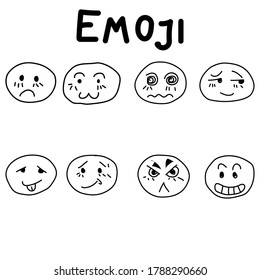 Hand drawn emoji  black line art  isolated on white background social  face emotion icons set vector 