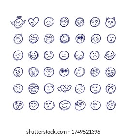 Hand Drawn Emoji. Black And White Design. Line Drawing Emoji Set