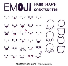 Hand drawn emoji constructor. All elements are isolated and easy to move and edit.