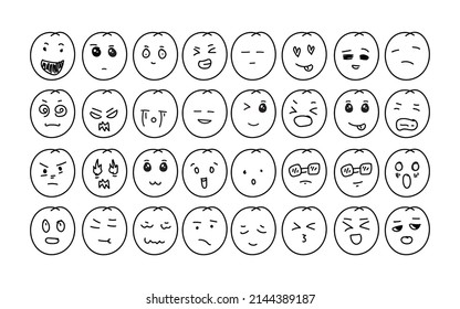 Hand drawn emoji, doodle emoticons, smile face sketch emojis doodles Vector