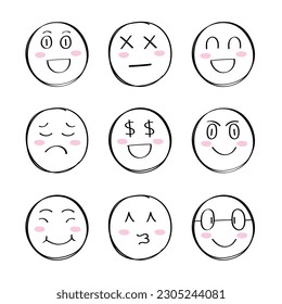 Hand Drawn Emoji Icon Set Vector Design.