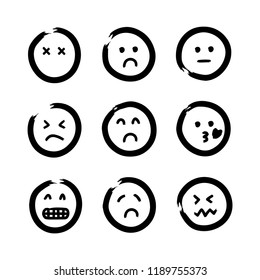 Hand drawn emojis faces. Doodle vector illustration