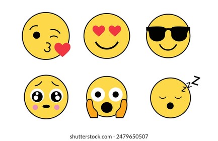 Hand drawn emojis set on white background