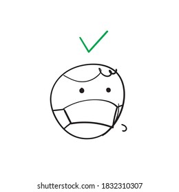 hand drawn emoticon using face mask symbol for medical face mask area sign illustration doodle