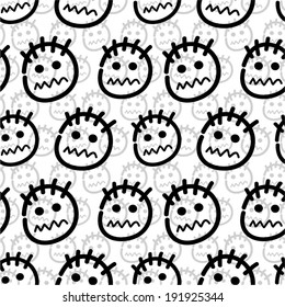 Hand drawn emoticons. Seamless pattern. 