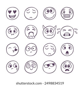Hand drawn emoticons set with different emotions authors work
