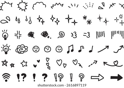 Hand drawn emotions and emoticons illustration set