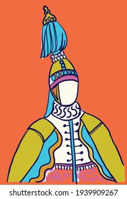 Hand Drawn Emperor in Orange a portrait of a king in vector illustration