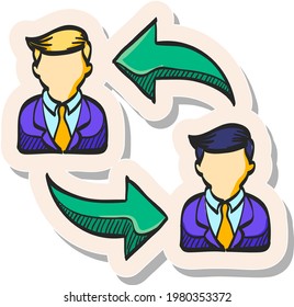 Hand Drawn Employee Rotation Icon In Sticker Style Vector Illustration