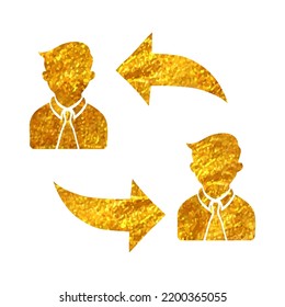 Hand Drawn Employee Rotation Icon In Gold Foil Texture Vector Illustration