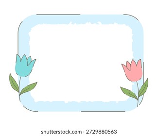 Marco de borde vacío dibujado a mano con Vector de diseño de flor de tulipanes rosa y azul 