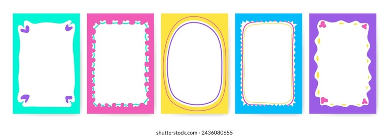 Hand drawn empty Frame for social media. Doodle blank background for text in abstract children creativity style. Trendy graphic template of curved Textbox. Border hand-drawn set and copy space.