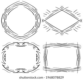 Hand drawn empty frames collection. Decorative element in doodle style for multiple uses. Graphic design element. Vector image, isolated on white background. 