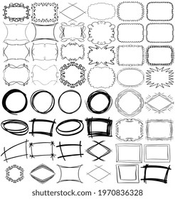 Hand drawn empty frames collection. Decorative element in doodle style for multiple uses. Graphic design element. Vector image, isolated on white background. 