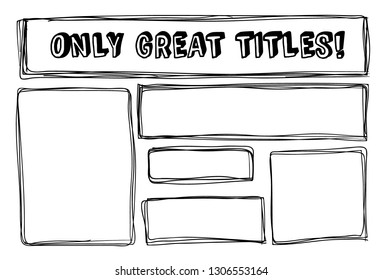Hand drawn empty frames for titles or quotes. Free hand grunge rough boxes. Vector illustration