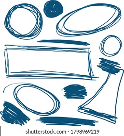 Hand drawn empty frames vector template for social media, online teaching, digital presentation, virtual conference event. Digitally created by hand. Pastel blue editable frames,  vector shapes