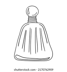 Hand drawn empty glass perfume bottle isolated on a white background. Doodle, simple outline illustration. It can be used for decoration of textile, paper.