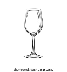 Hand drawn empty wine glass sketch. Engraving style.  Vector illustration isolated on white background.