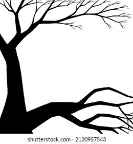 Hand drawn enchanted tree silhouette. Vector halloween black and white frame