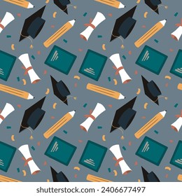 Hand drawn end of school seamless pattern. Vector illustration.