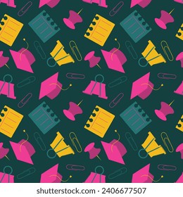 Hand drawn end of school seamless pattern. Vector illustration.