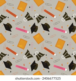 Hand drawn end of school seamless pattern. Vector illustration.