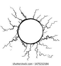 hand drawn energy plasma sphere surrounded electrical lightnings storm isolated vector doodle style