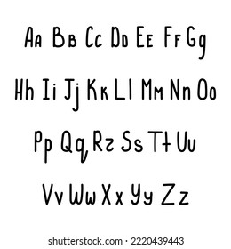 Hand drawn English lettering font isolated on white background. Alphabet, abc. Vector letters for logo, inscription, signboard, design.
