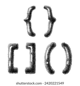 hand drawn English Pucntuation, round brackets, square brackets, and brace, vector