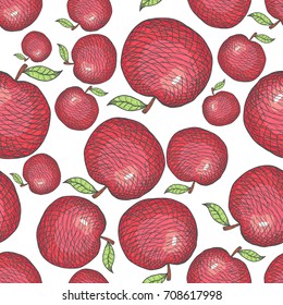 Hand Drawn Engraved Apple Seamless Pattern Background. Vector illustration