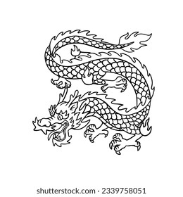 Hand drawn engraving dragon. Black and white traditional dragon. Zodiac sign, year of the Dragon.